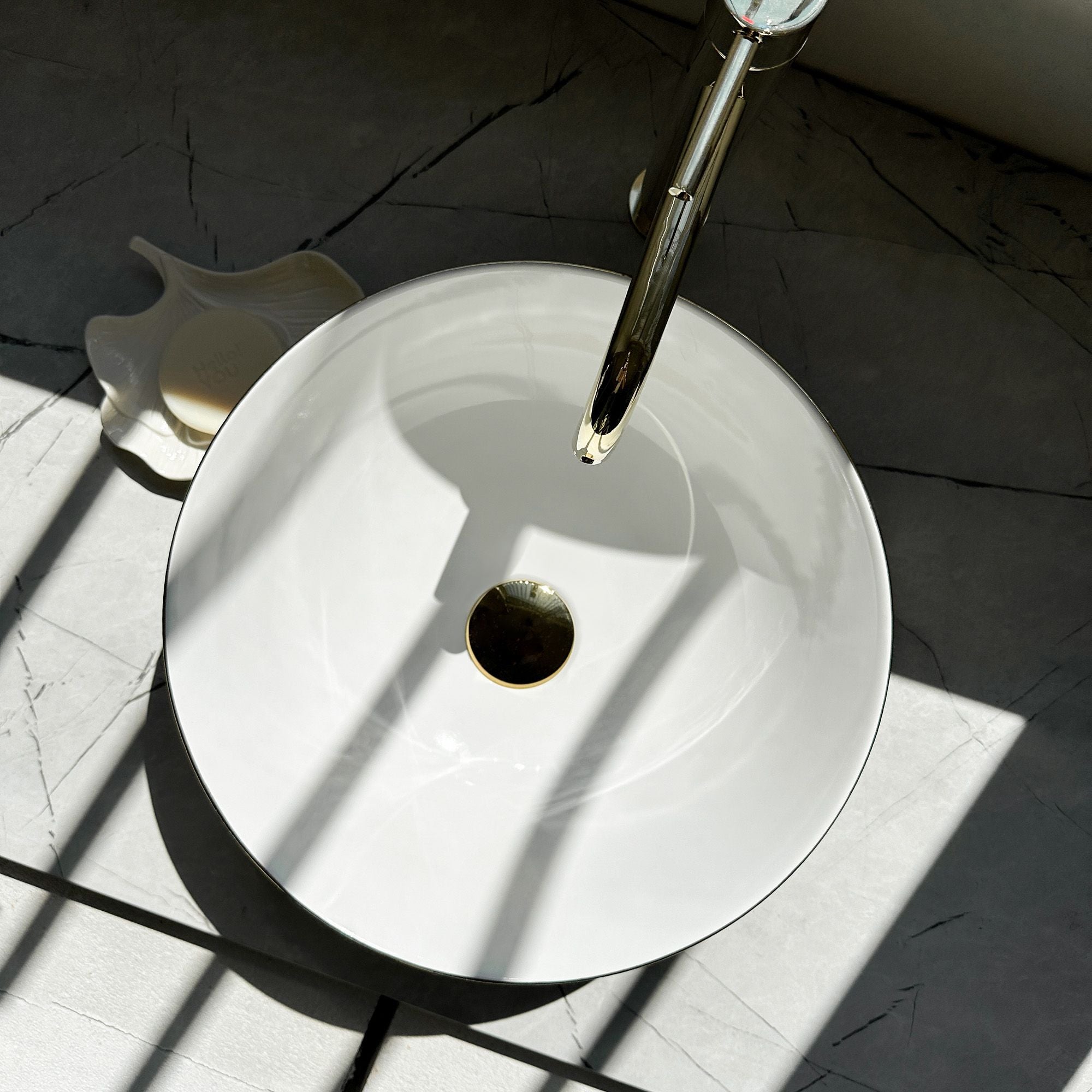 Lavabo Da Appoggio Rea Stella Gold Brush / White