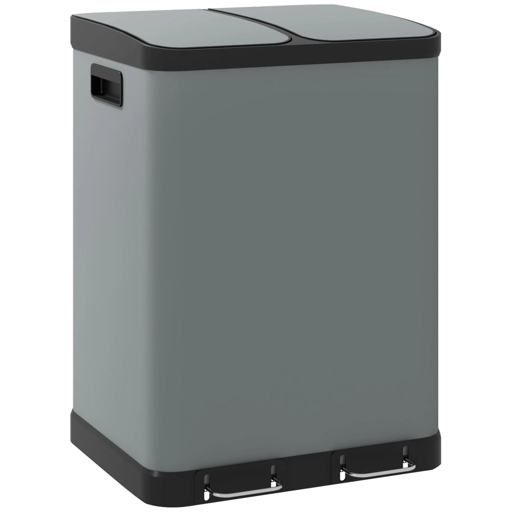 Bidone raccolta differenziata a pedale 2 x 30 L in metallo, grigio, con secchi interni estraibili e chiusura soft-close
