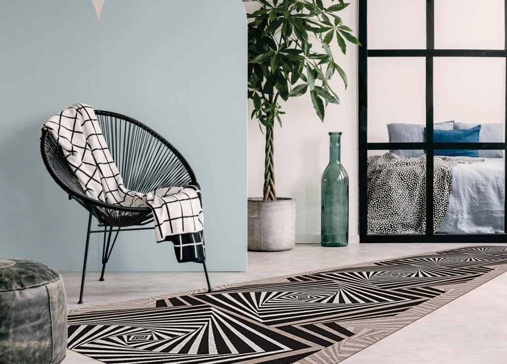 Tappeto Passatoia In Tessuto Jacquard Linea Emozioni Disegno Optical Nero - 57x500 - Nero