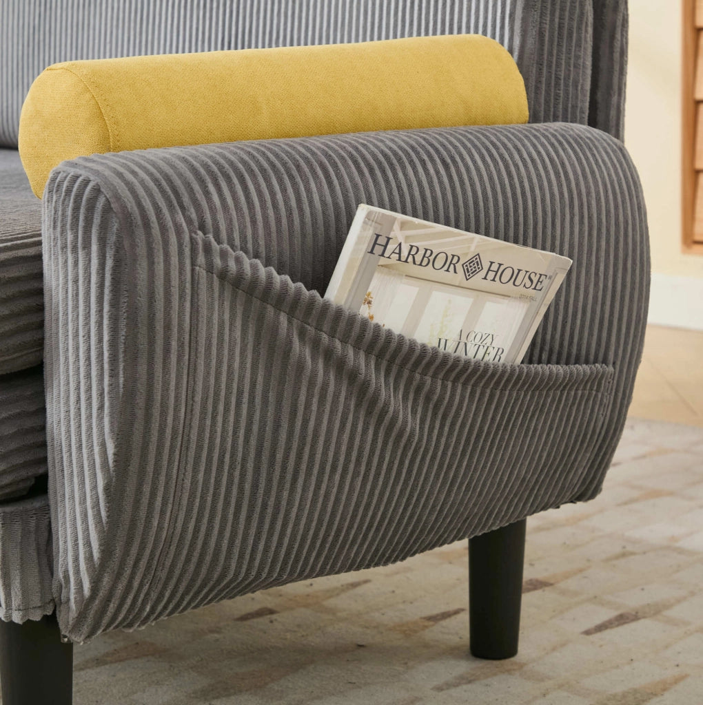 Divano Loveseat in Velluto Grigio con Contenitore, Letto e Poltrona Relax