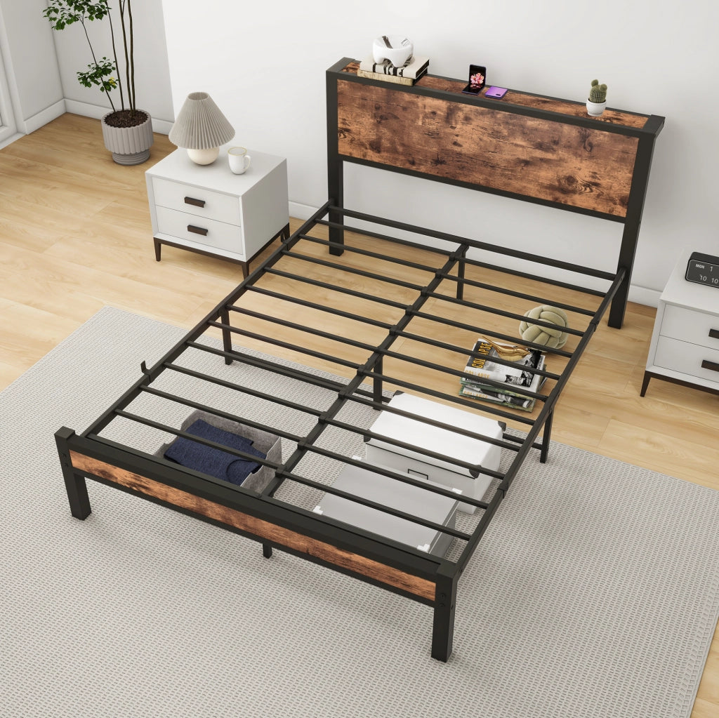 Letto 140x200 cm con contenitore e senza box spring in MDF e metallo marrone antico