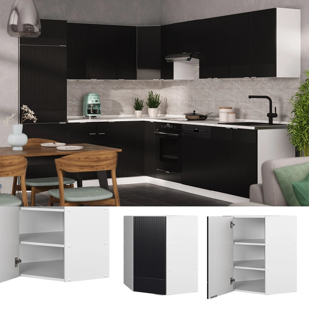 Mobile angolare da cucina Fame-Line Nero rigato/Bianco 57 cm Vicco