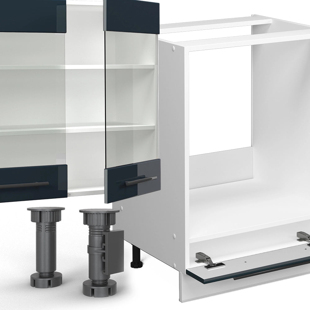 Cucina angolare completa Fame-Line Blu scuro lucido/Bianco 347 x 257 cm, PL Rovere Vicco
