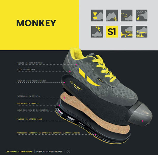 Scarpe Antinfortunistiche Basse Dozer Monkey S1 Scamosciate Grigio Taglia 43