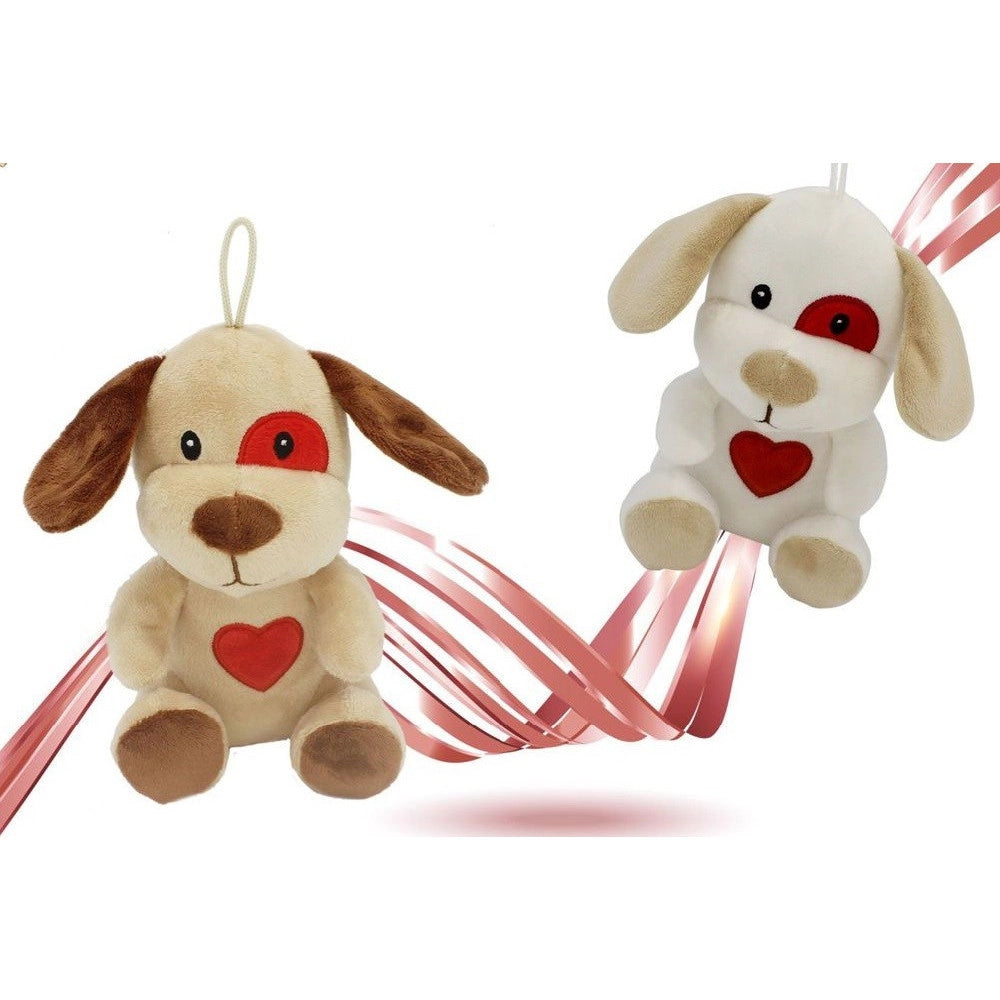 Trade Shop - Cane Cagnolino Peluche 16cm Cuore Stampato Laccio San Valentino Col. Ass. 95066 -
