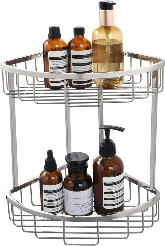Pannello doccia a doppia altezza, Cassetto doccia angolare nero, Rubinetto doccia in acciaio inossidabile per shampoo e accessori da bagno, EG7162-B