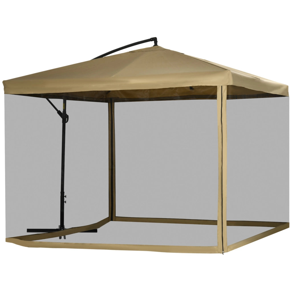Ombrellone da Giardino a Braccio Inclinabile 295x295x260 cm Apertura a Manovella e Zanzariera Beige