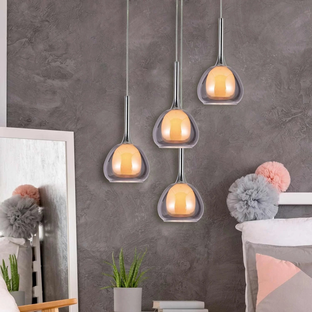 LÚZETE - LAMPADARIO A SOSPENSIONE 1 LUCE VETRO FUMÉ ESTERNO INTERNO BIANCO Ø16,5 NOLINA