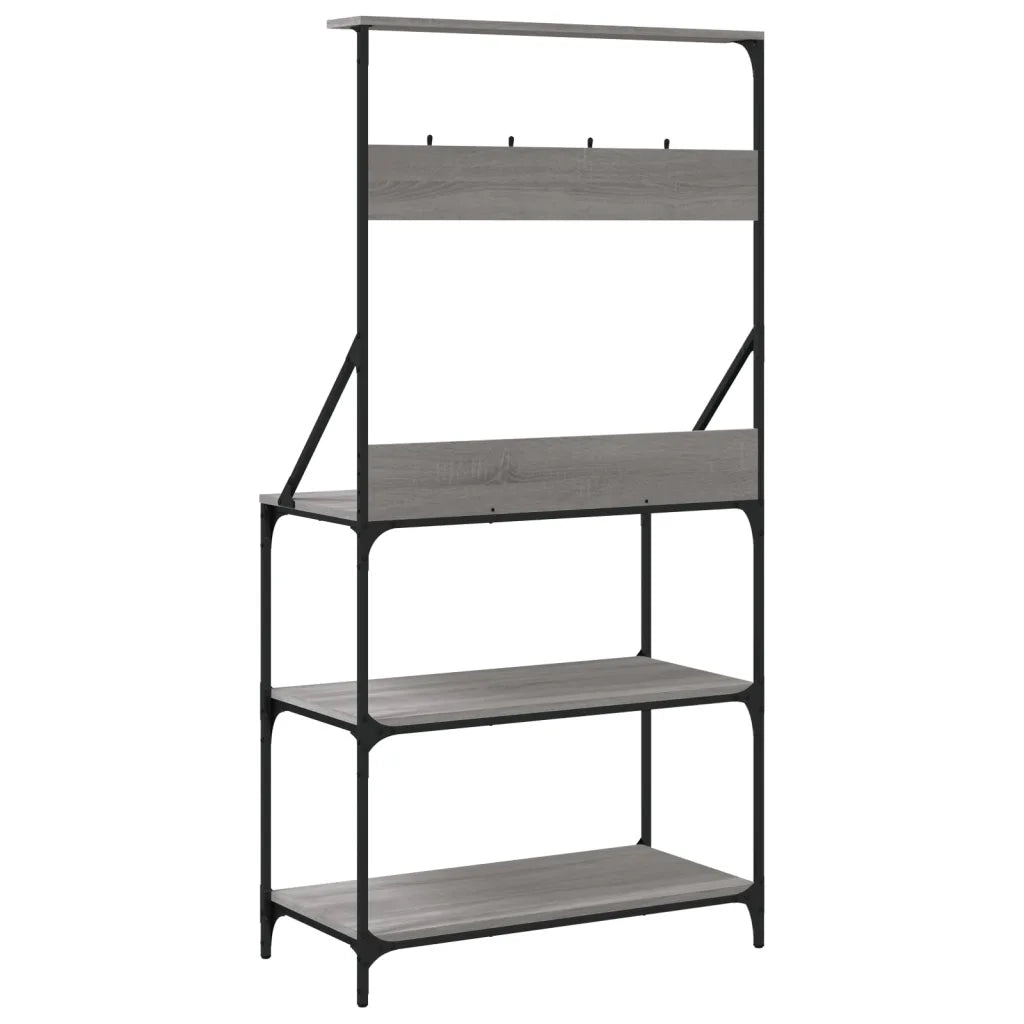 Mensola da cucina-Scaffale Cucina Ganci 4 Ripiani Grigio Sonoma Legno Multistrato
