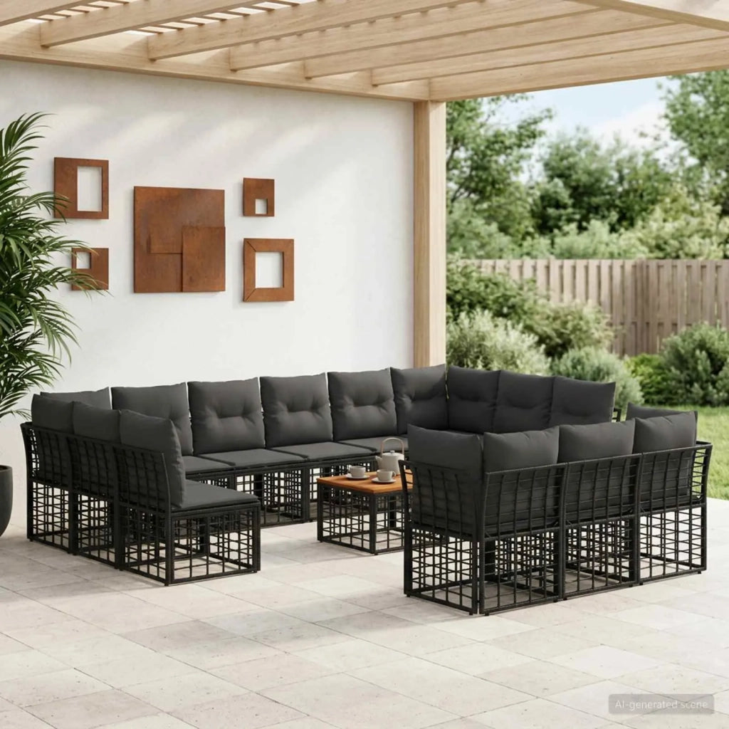 Set di divani da esterno 14 pcs Nero e Grigio scuro Poliestere 3437595