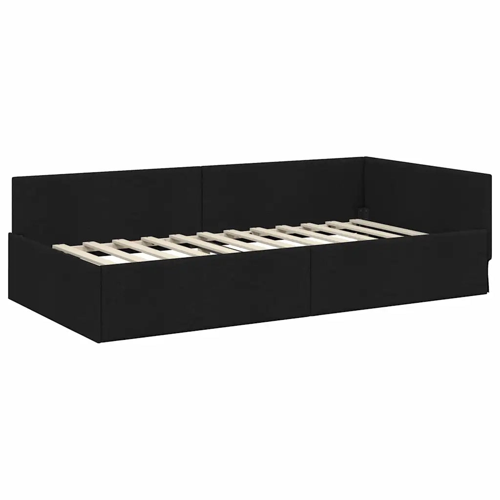 Cornice del letto ad angolo Nero 90 cm x 190 cm Tessuto