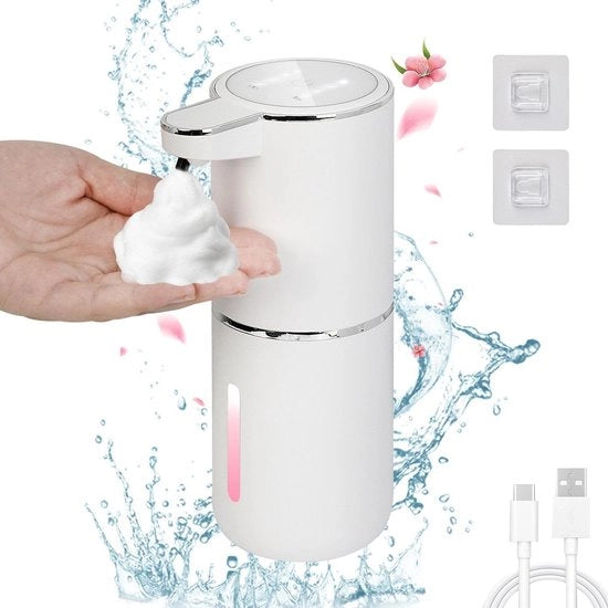 Dispensatore di sapone per mano automatico con sensor di presenza, fissaggio a parete, 380 ml, ricaricabile, dispensatore di schiuma di sapone per cucina, bagno, scuola