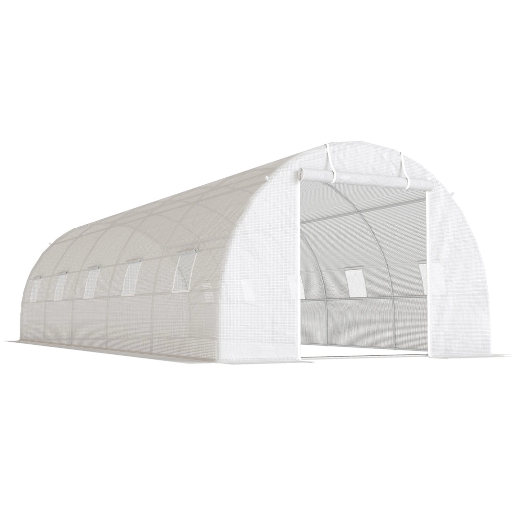 Serra a Tunnel 8x3x2 m con Rivestimento in Plastica e Acciaio Rinforzato Bianco