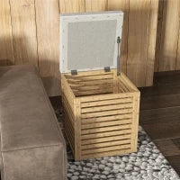 Cassapanca 54.76 L, Design Lamellato, Telaio in Bamboo Naturale, 40 x 40 x 47 cm, Legno Naturale