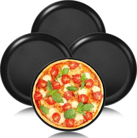 Set di pizze da 4 - 26 cm forme rotonde per cottura e servizio - acciaio inossidabile - rivestimento antiaderente - non tossico - salutare - sostenibile - facile da pulire