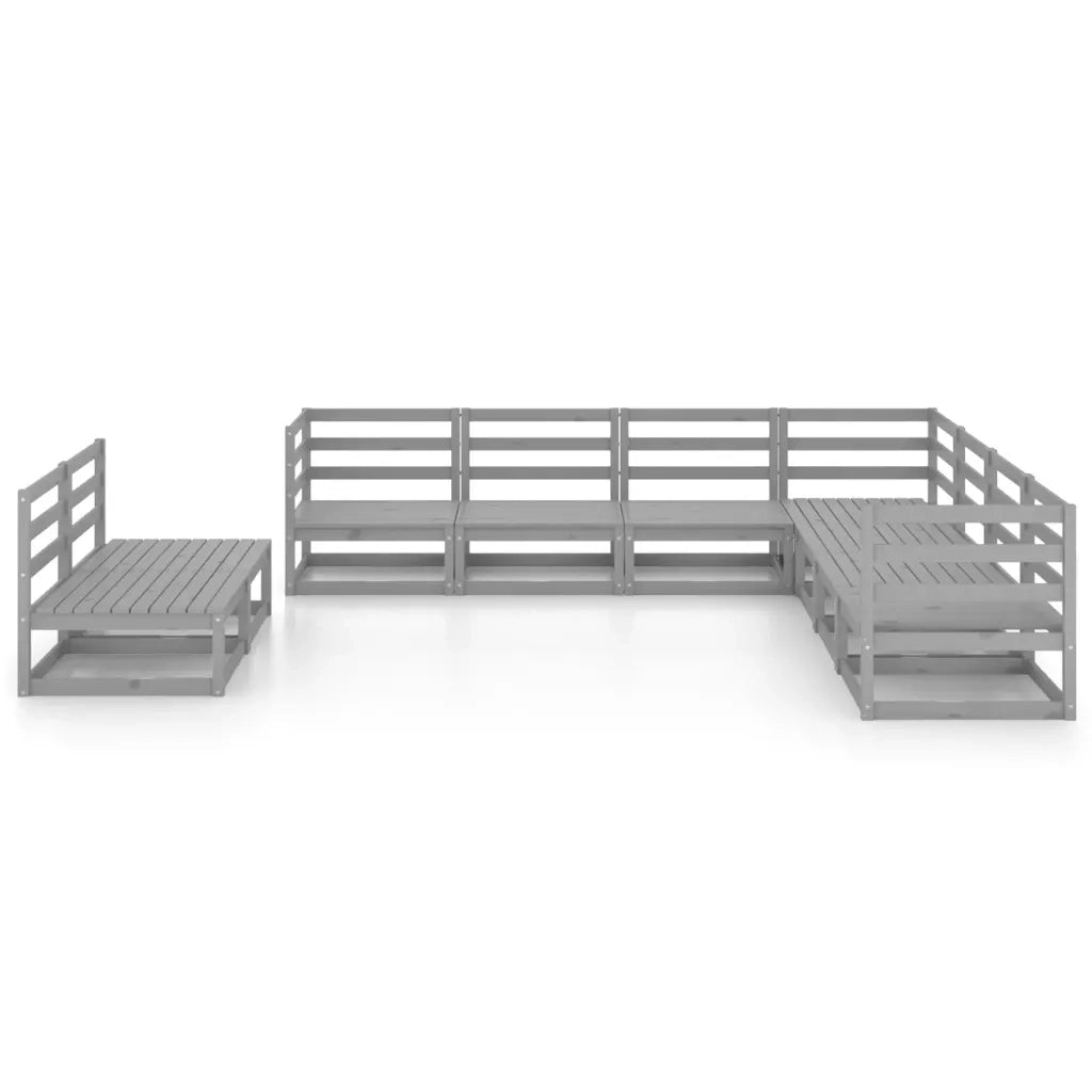 Set Divani da Giardino 9 pz Grigi in Legno Massello di Pino 3075856