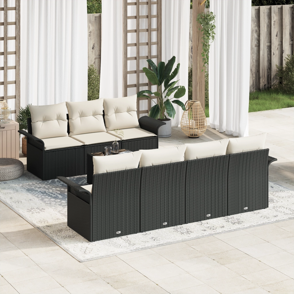 Set divano da giardino  8 pezzi con cuscini Nero Polyrattan