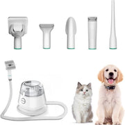 Set di cura per animali domestici 5 in 1 - Trimmer per capelli animali - Spazzole - con funzione aspirante - 3 posizioni regolabili - Auto-pulente - Livello di rumore basso - Bianco