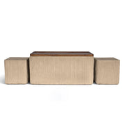 Set 3 Pouf Contenitore Quadrati con Tavolino Rettangolare da Salotto in Velluto e Coperchio in Legno, 2 Pouf Interni Salvaspazio, Tavolino Contenitore Moderno,Poggiapiedi, Seduta Imbottita Crema