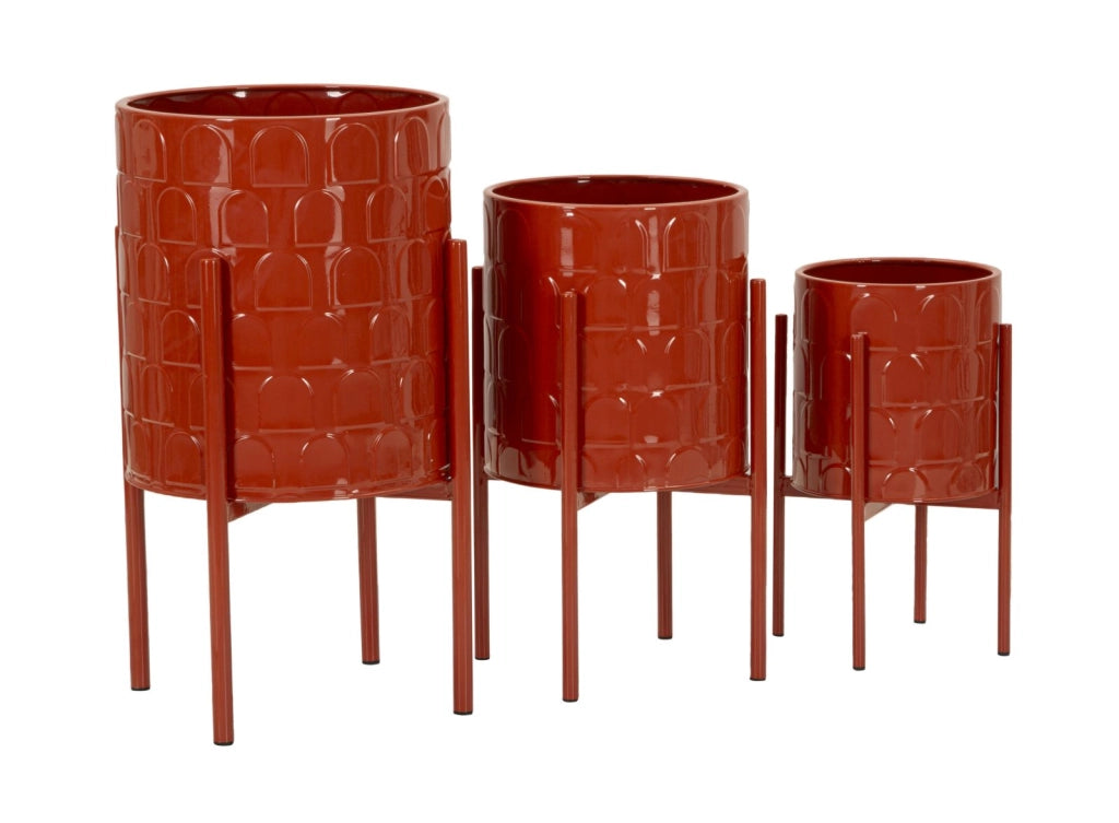 Porta Vasi Archy Tris Ø36x58 cm - Ø30x48 cm - Ø24x38 cm in Ferro Rosso