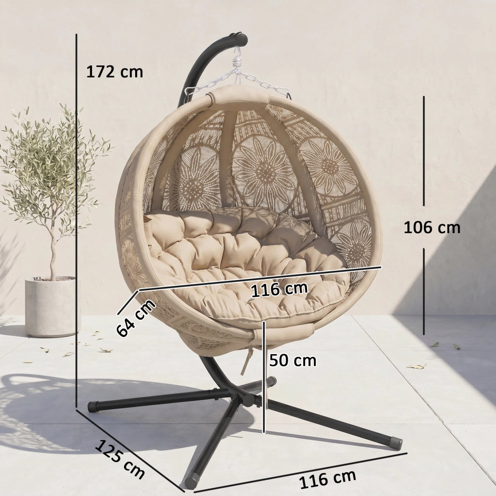 Poltrona sospesa in rattan ¨C zephmum ¨C beige e nero 116x125x176