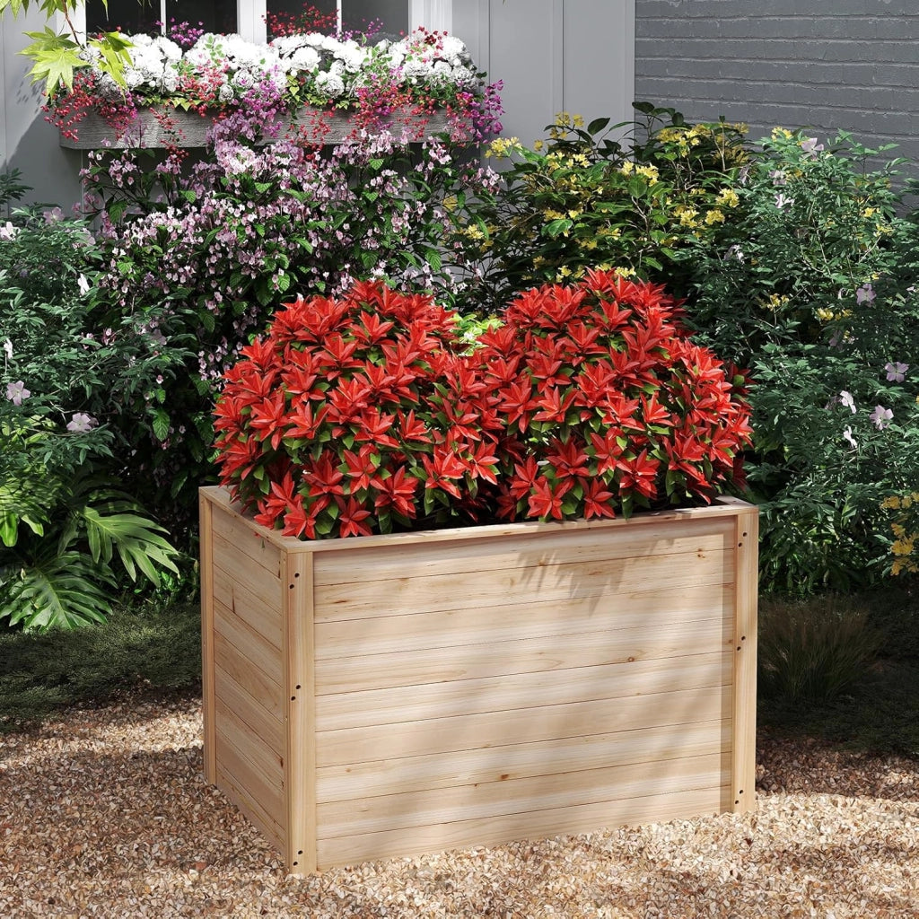 Letto da Giardino Rialzato in Legno, Fioriera Elevata con Base Aperta per Piante con Radici Profonde, Fioriera in Legno Massiccio per Patio, Balcone e Giardino, 100 x 64 x 65,5 cm