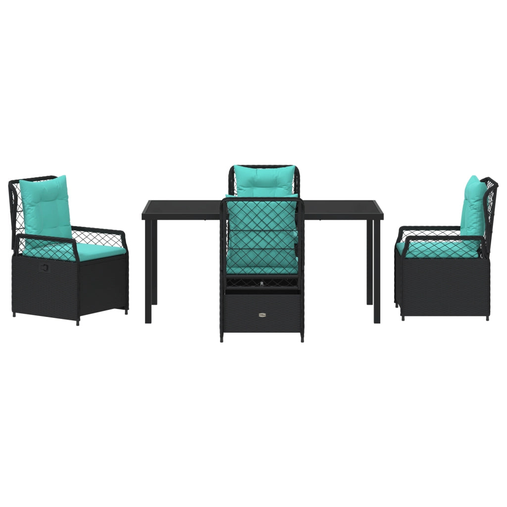 Set da Pranzo da Giardino 5 Pezzi Nero Rattan Polimerico