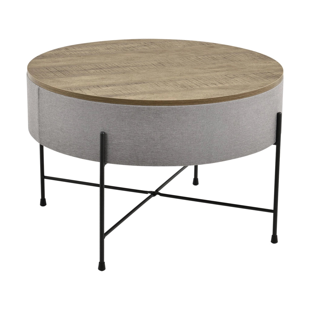 Tavolino rotondo con piano rimovibile truciolare tessuto metallo 40 x 60 cm legno grigio-nero 03_0004151