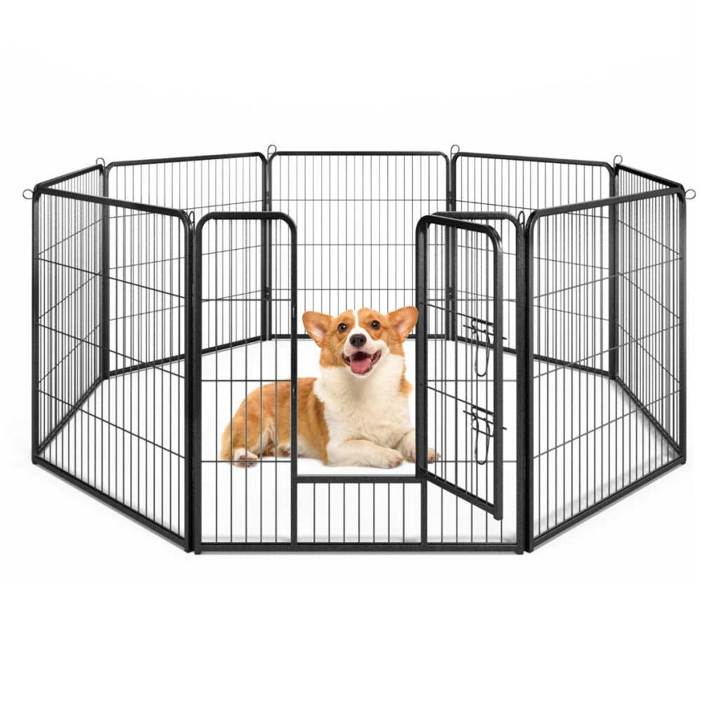 Recinto per cani interno o esterno con 8 pannelli altezza 80cm, Recinzione portatile pieghevole in metallo Nero-Cancelli