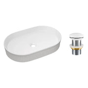 Lavabo ovale da appoggio 56x36 cm bianco lucido in ceramica con piletta click-clack