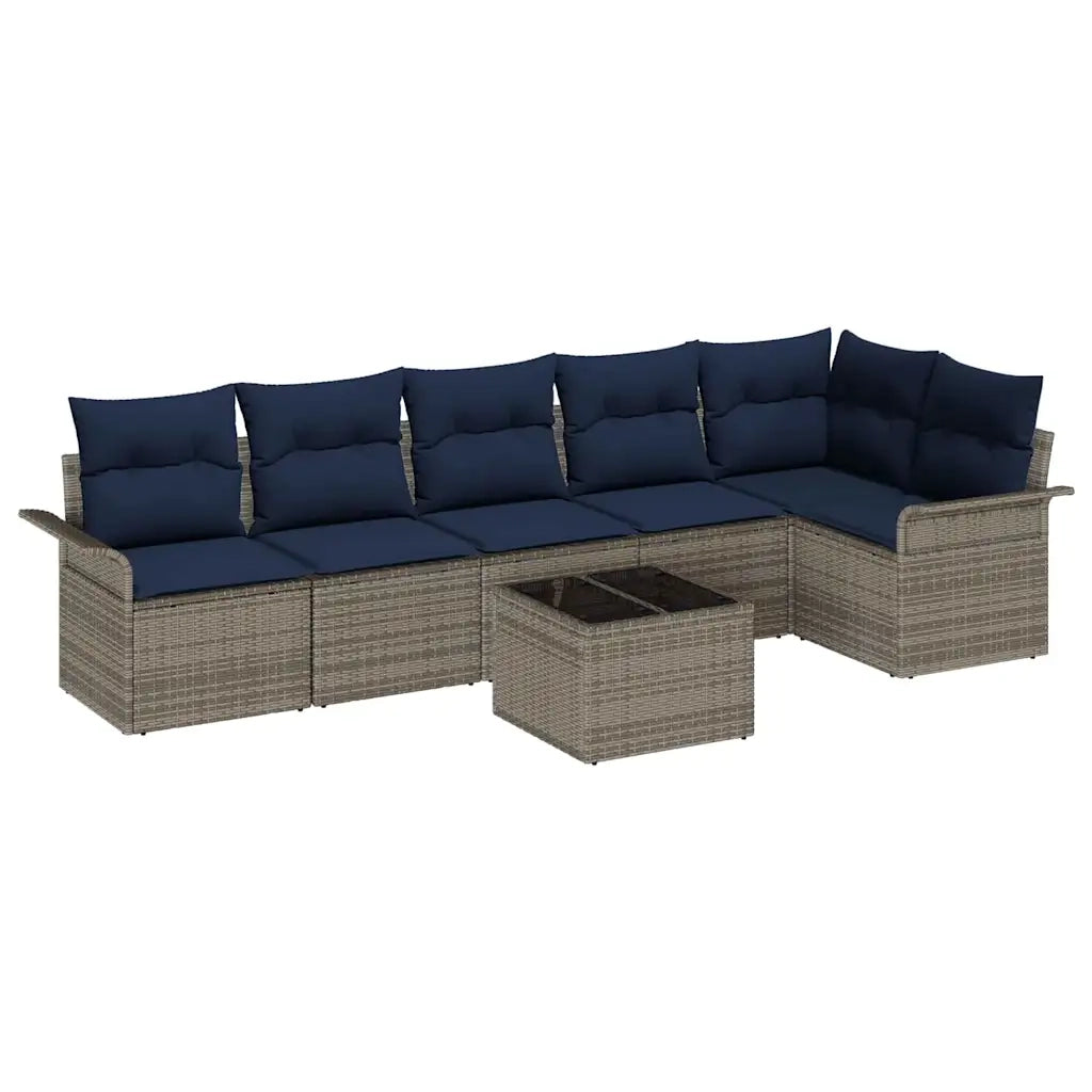 Set Divano da Giardino con cuscino 7 pcs Grigio polyrattan