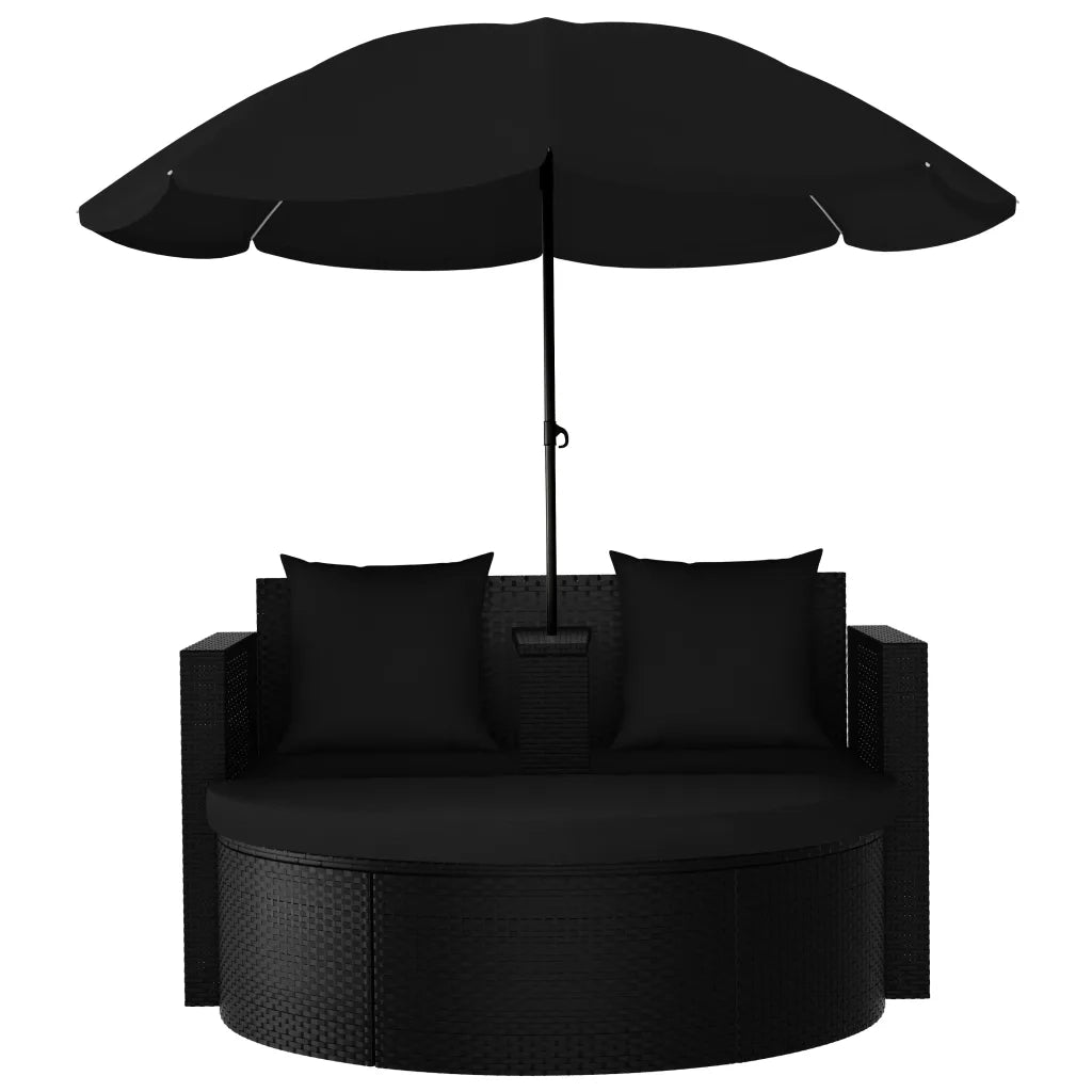 Lettino da Giardino con Ombrellone in Polyrattan Nero 47398