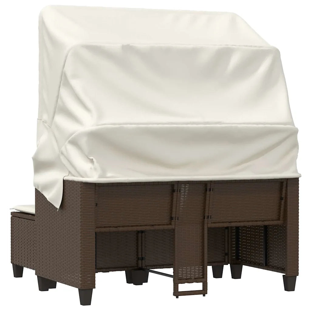 Divano Giardino 2 Posti Baldacchino Sgabelli Marrone Polyrattan 365782