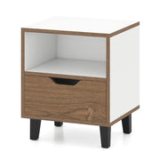 Comodino moderno 37 x 33 x 44 cm con pratico cassetto stile mid-century truciolare bianco naturale 20_0013963
