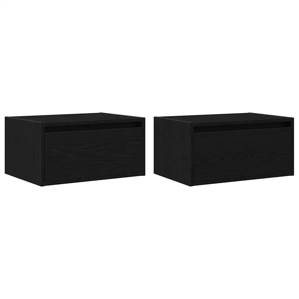 Set di 2 Comodini | Armadio da Notte | Mobiletto da notte a Parete con Luci LED Rovere Neri