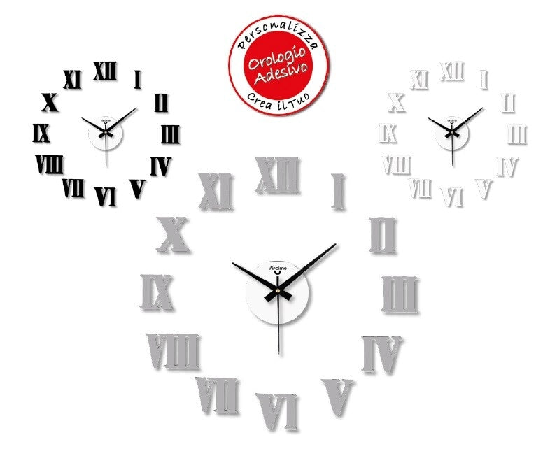 Orologio da Parete Adesivo Eva Wall Stick Numeri Romani 50 x 50 cm 3 Colori
