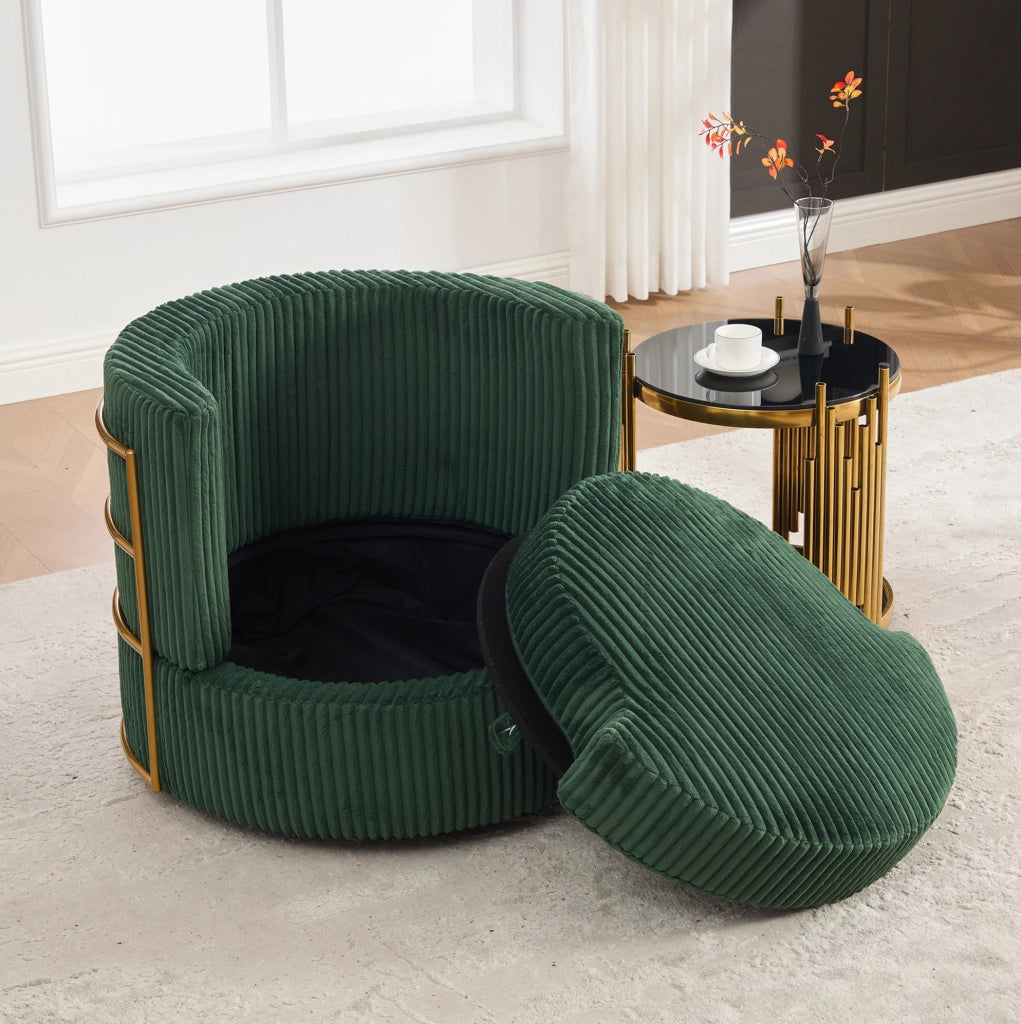 Poltrona girevole 360° in velluto a coste verde smeraldo