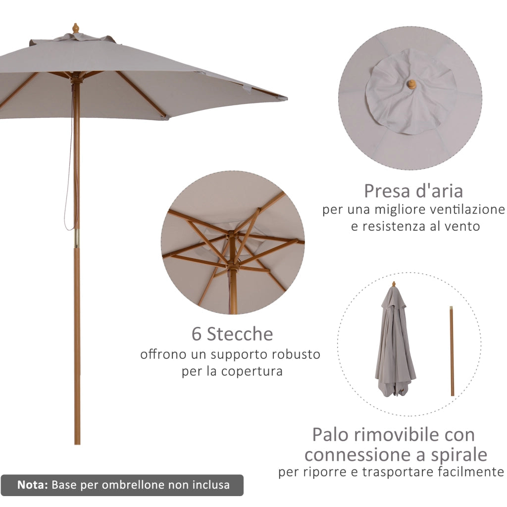 Ombrellone da Giardino 6 Stecche ¨C zephmum ¨C Legno Tessuto Poliestere Grigio 250x230 cm