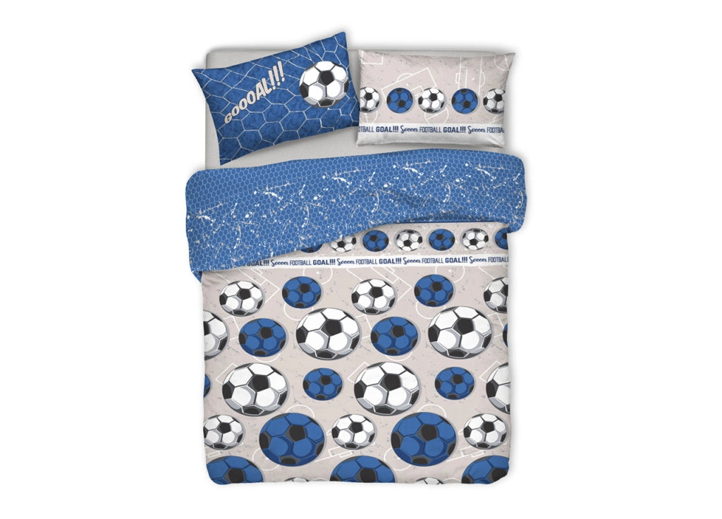 Copripiumino Sacco Piumone Pensieri Delicati Cotone Disegno Calcio - Matrimoniale - Blu