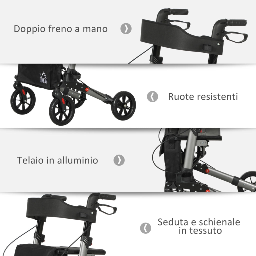 Deambulatore Pieghevole Regolabile ¨C zephmum ¨C Nero Argento 64x67x80-92 cm