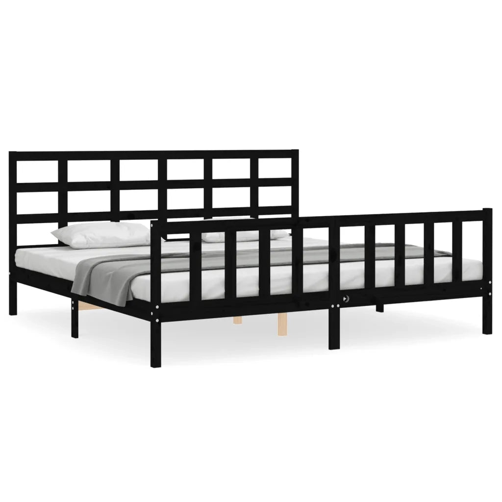 Giroletto con Testiera-Struttura Letto con testiera Nero 200x200 cm in Legno Massello 555993