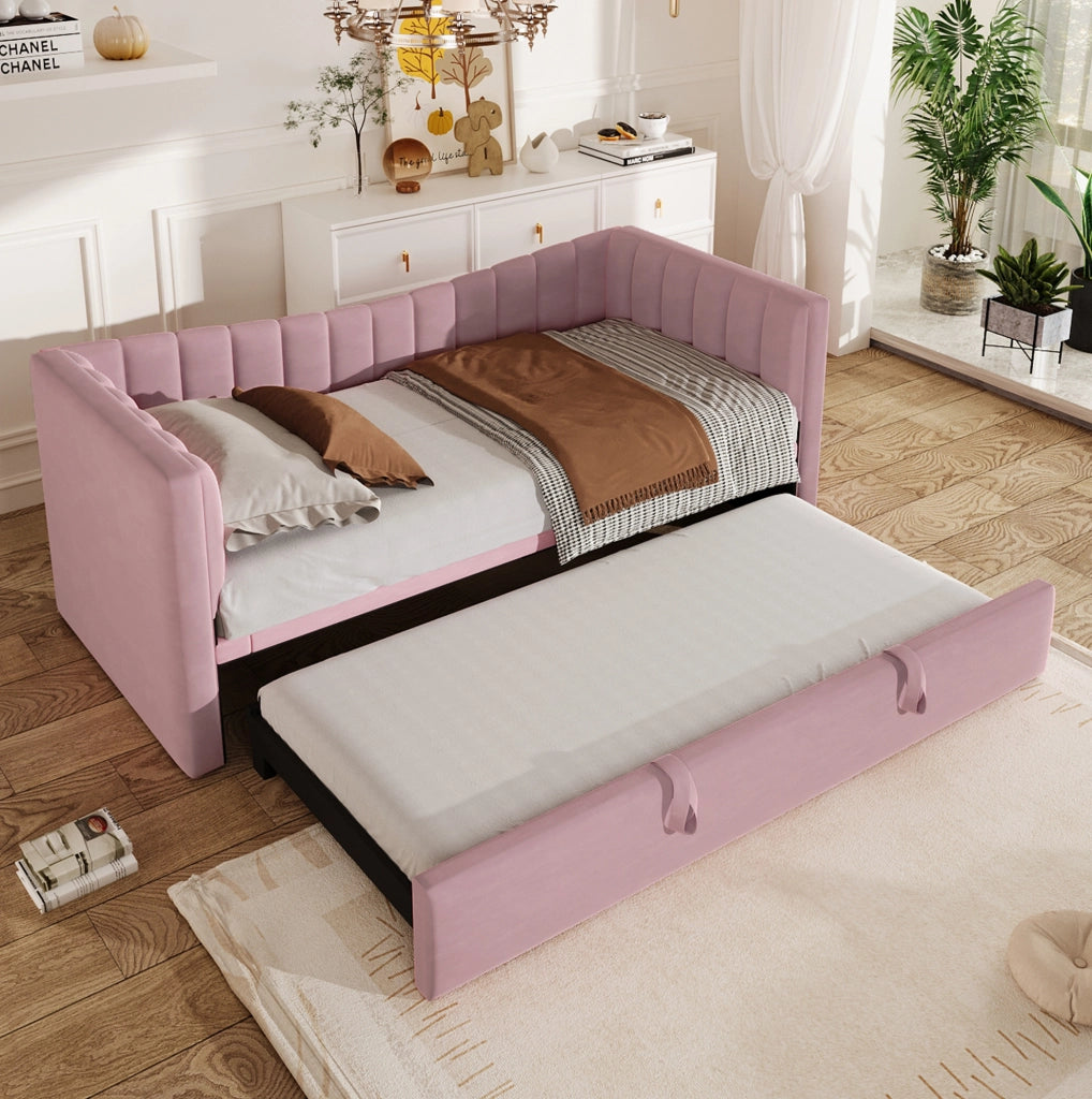 Divano letto 90x200 cm (180x200 cm) con letto estraibile in velluto rosa