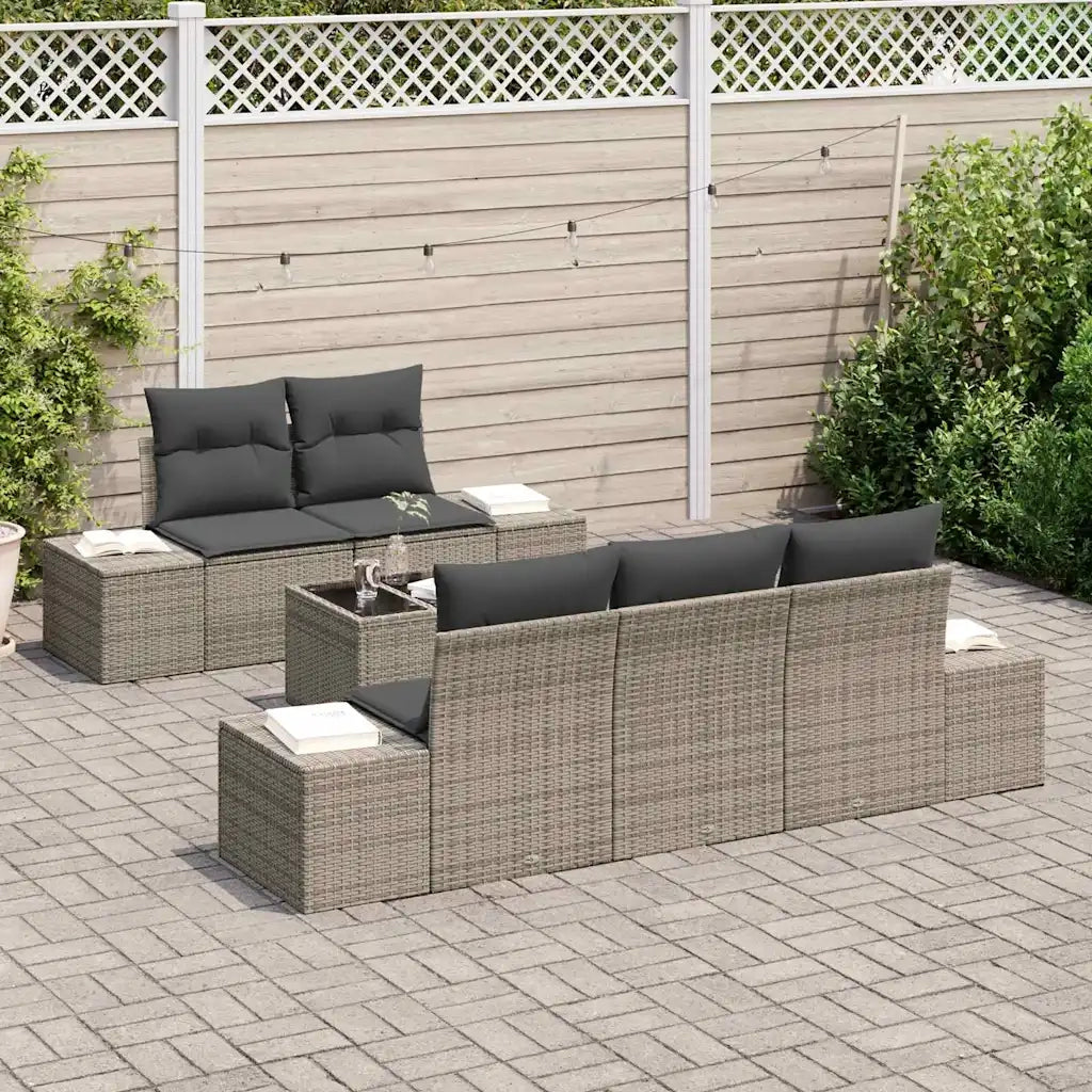 Set Divano da Giardino con cuscino 6 pcs Grigio polyrattan 3355608