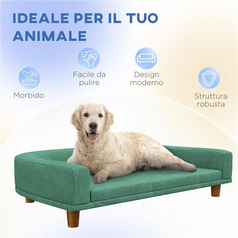 DIVANO PER CANI DI TAGLIA GRANDE CON GAMBE RIALZATE E CUSCINO SFODERABILE, 98X67X25 CM, VERDE CHIARO