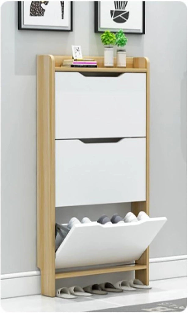 scarpiera Secchio ribaltabile per scarpiera - Scarpiera moderna con 3 cassetti ribaltabili per camera da letto, soggiorno - Design sottile e indipendente per ingresso (Colore: Noce, Dimensioni: B