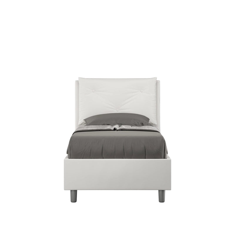 Letto imbottito Singolo 80x210 cm Appia - Bianco,Similpelle,Con rete