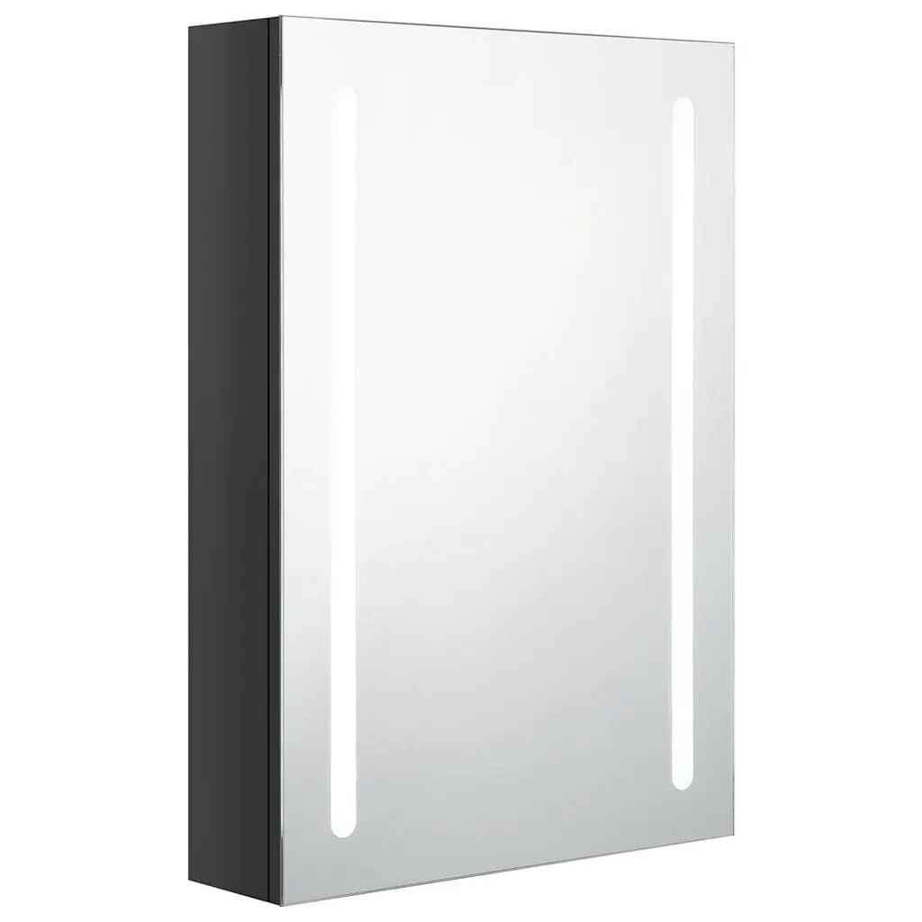 Armadietto Bagno | Armadio da bagno con Specchio e LED Nero Lucido 50x13x70 cm