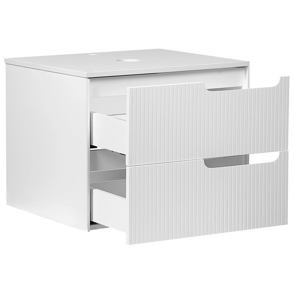 Mobiletto da bagno a parete con frontale scanalato 2 cassetti bianco 60 x 52 cm stile elegante moderno