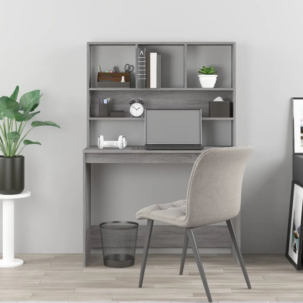 Scrivania | Tavolo da Ufficio Mensole Grigio Sonoma 102x45x148 cm Legno Multistrato