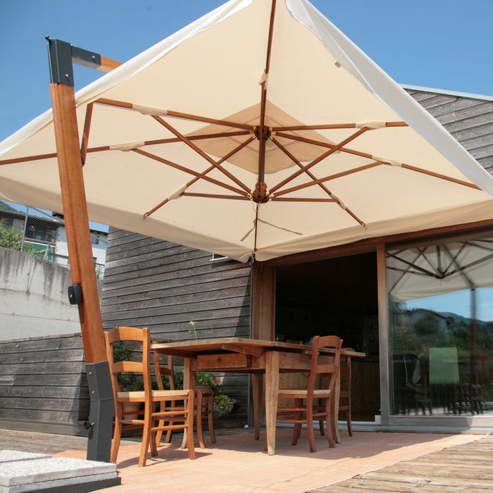 Ombrellone Decentrato da Giardino 2,2x2,2m Braccio in Legno Ecrù